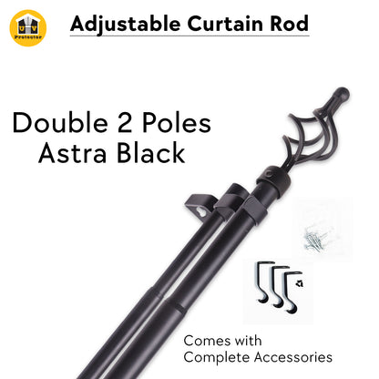 Curtain ROD Telescopic Adjustable Length Single Double Pole Complete Set Accessories Rail Track